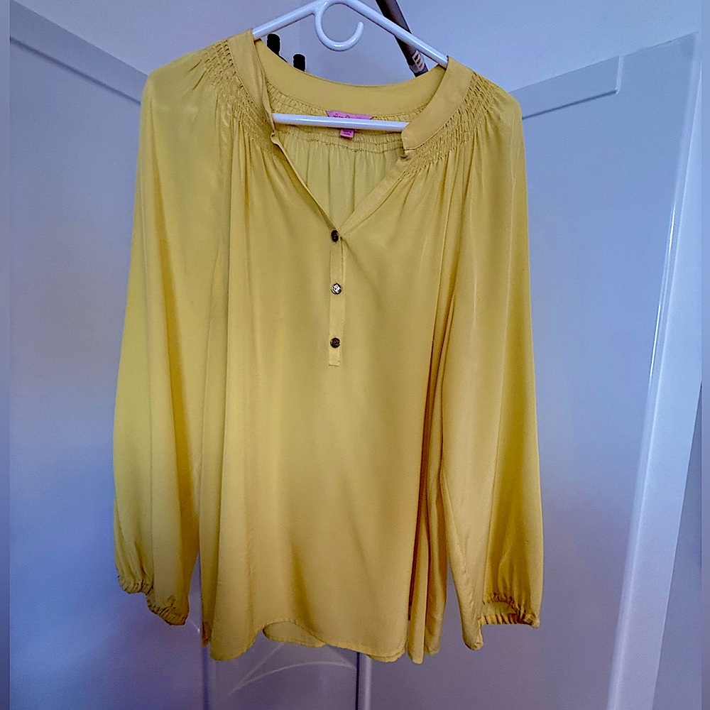 Lilly Pulitzer Elsa Silk top with gold button detail (yellow)